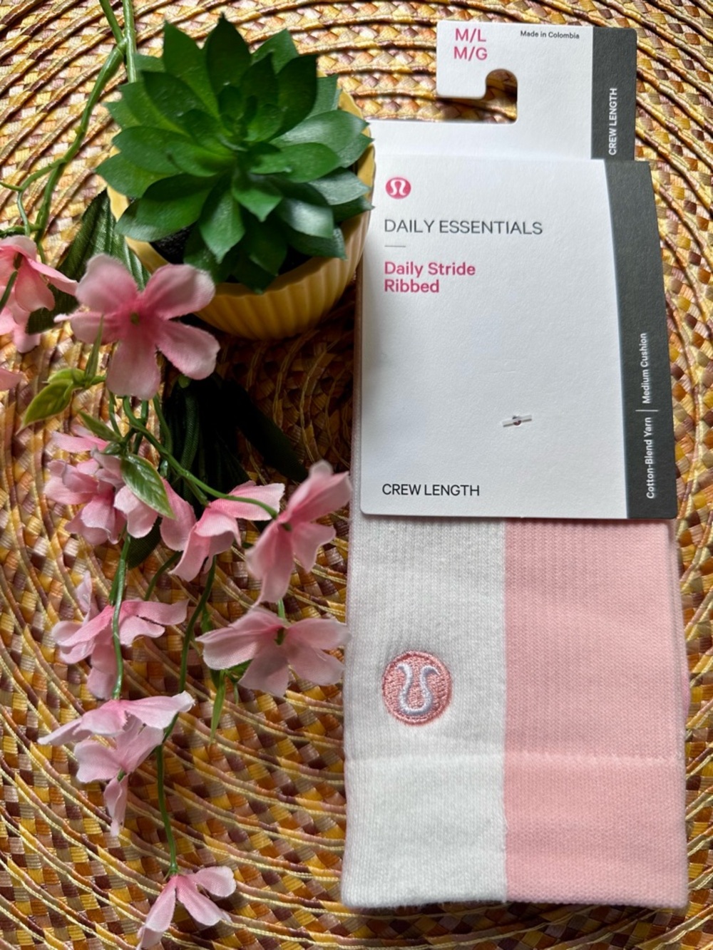 lululemon athletica Pink & White Colorblock Ribbed Crew Socks